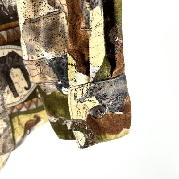 Vintage 90s Gotcha Covered Khaki 100% Cotton Safari Animal Button Down Shirt - Picture 6 of 9